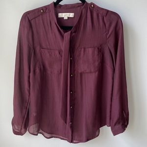 LOFT burgundy button-up blouse